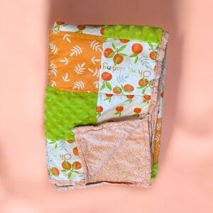 Oh My Darling Clementine Quilted Terry Cloth Baby Blanket 38”x 29” Squares Are